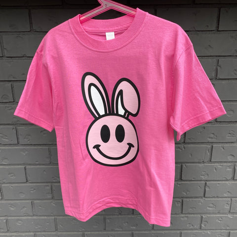 Kids Smiley Bunny Pink T-Shirt - Pink Logo