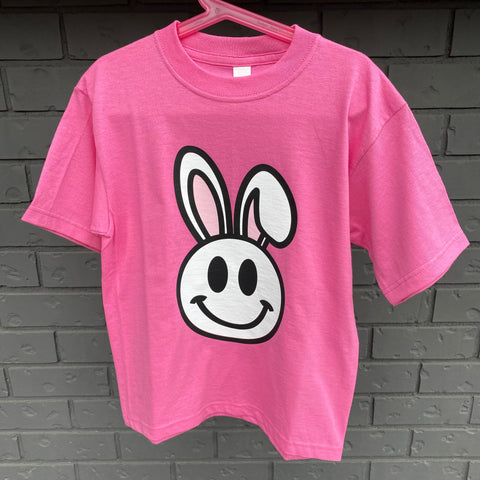 Kids Smiley Bunny Pink T-Shirt - White Logo