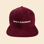 “love x kindness” Corduroy Snapback - Burgundy/Cream