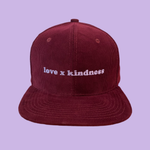 “love x kindness” Corduroy Snapback - Burgundy/Lavender