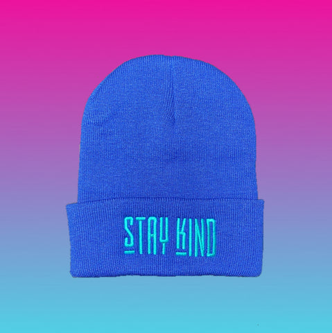 STAY KIND Cuffed Royal Blue Toque - Blue Turquoise Logo