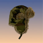 Green Camo Trapper Hat with Faux Fur
