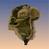 Green Camo Trapper Hat with Faux Fur