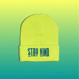 STAY KIND Cuffed Safety Yellow Toque - Blue Turquoise Logo